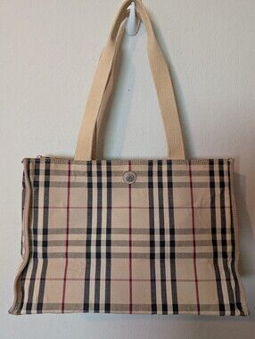 Burberry London Canvas Plaid Tote Bag in Beige In Great Condition!